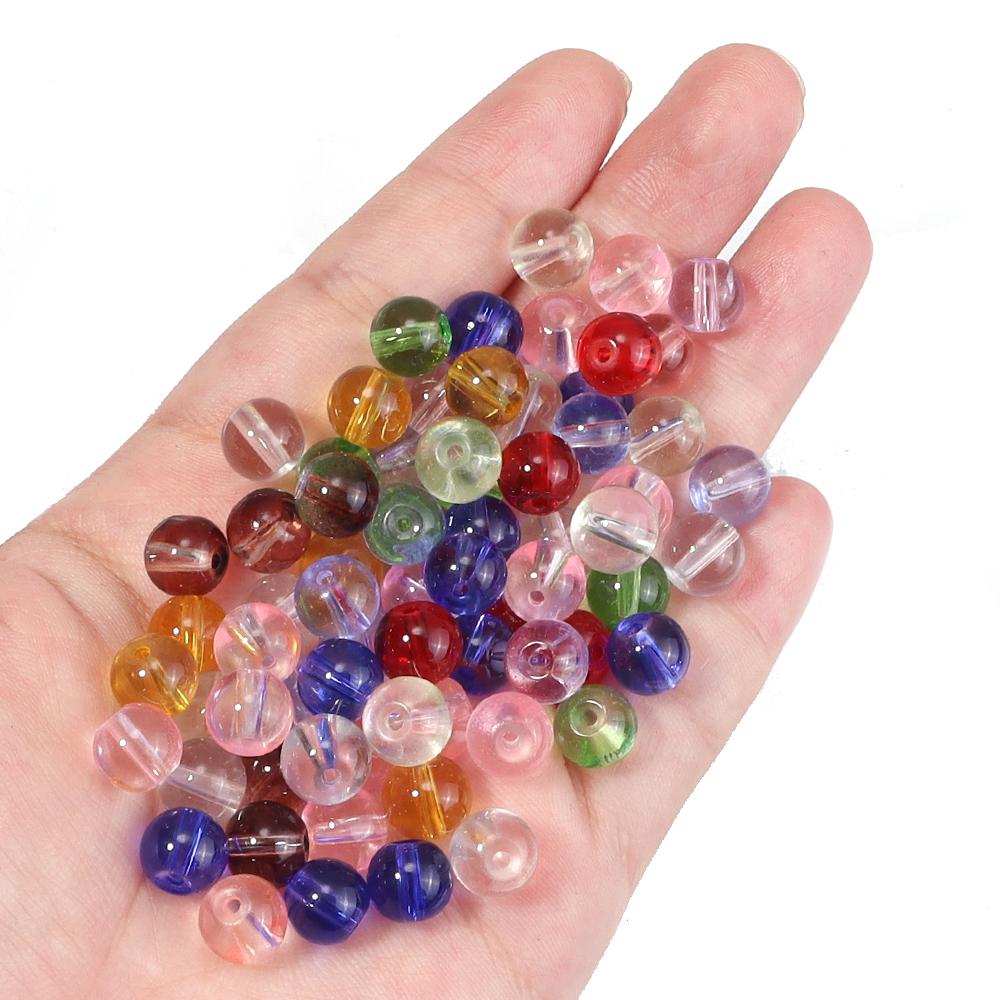 50pcs 8mm Glass Round Beads Colorful Transparent Loose Spacer Beads For Jewelry Making DIY Crafts Bracelets Necklace Accessories