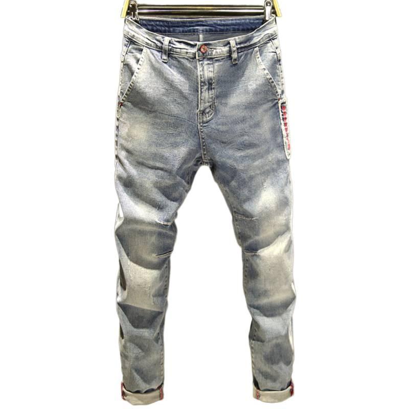 Washed light-colored nine-point jeans men's spring and autumn slim-fitting pants micro-elastic trendy pants Korean version trendy and versatile