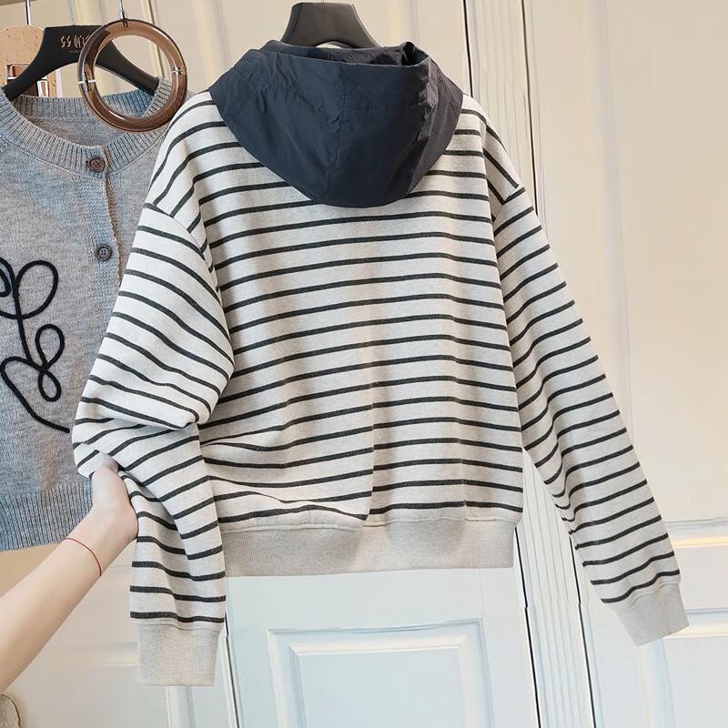 Women's Striped Color-block Fleece Hoodie