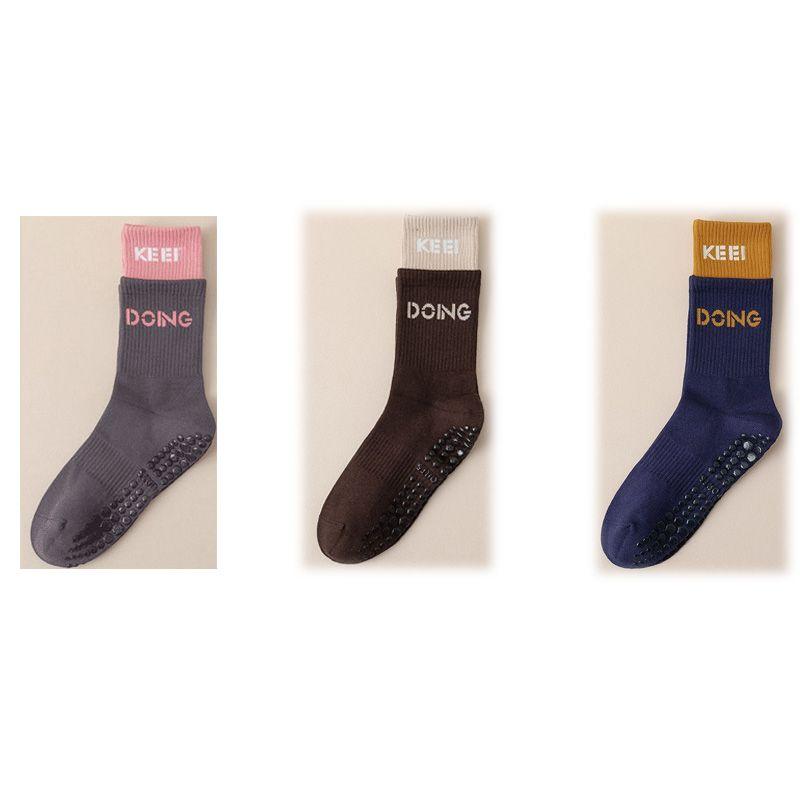 

Sports Fitness Dance Silicone Thin Yoga Socks (Patchwork 3 pairs) Gray + Brown + purple