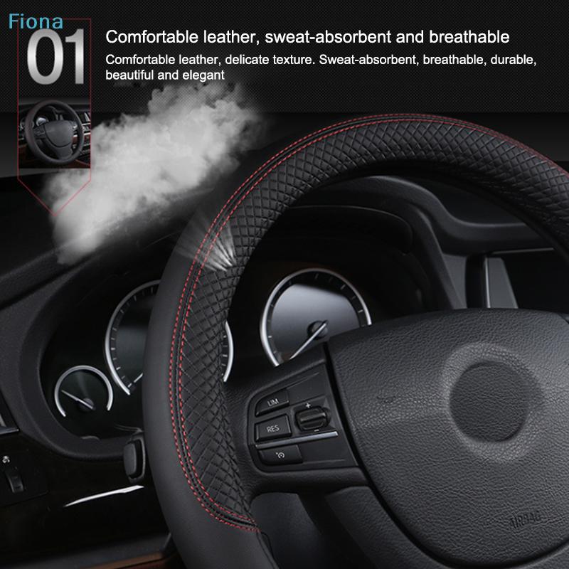 Universal 38cm Anti-slip Leather Car Steering Wheel Cover, Breathable & Durable Steering Wrap for Most Cars