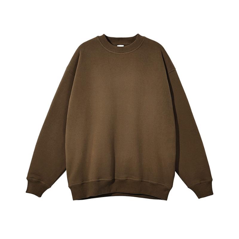 Men's Grey Fleece-Lined Crewneck Sweatshirt: 2025 Spring/Autumn, Long Sleeve, Loose Fit, Casual Plus Size