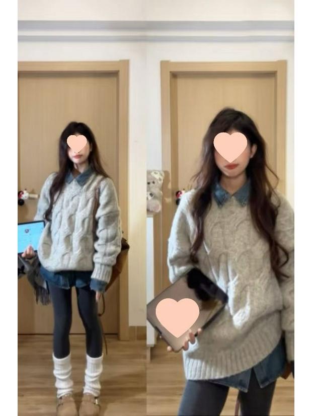 

Женский повседневный свитер крупной вязки - Модный, милый, свободный пуловер для осени/зимы серый