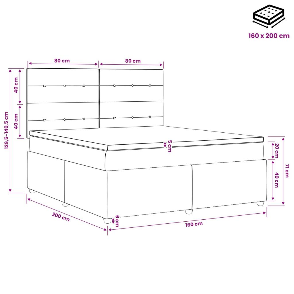 Box Spring Bed with Mattress Light Gray 160 x 200 cm Fabric