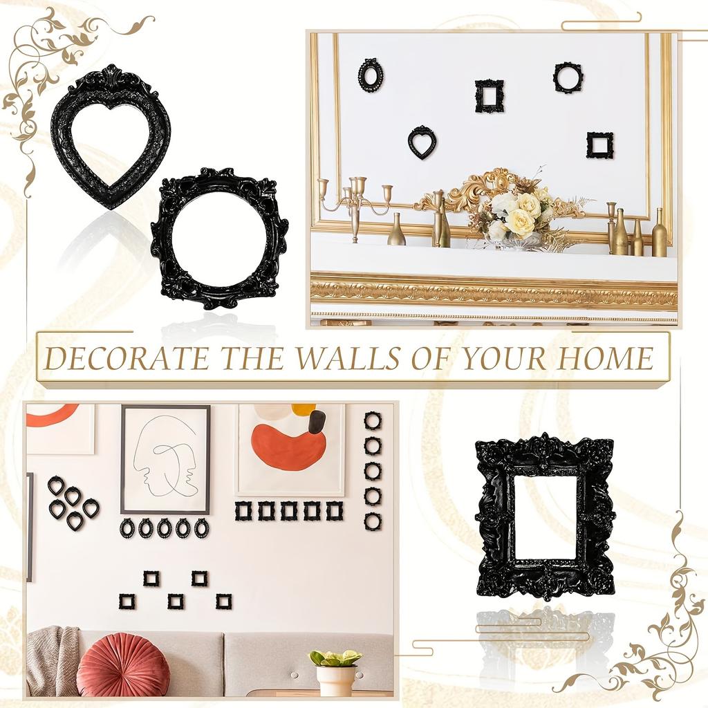 6 Pcs Dark Elements Vintage Mini Photo Frames Vintage Resin Black Photo Frames Vintage Mini Photo Frames Creative Oval Photo Frames