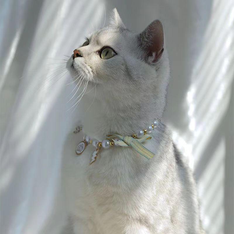 Pet Pearl Necklace Collar for Cats & Dogs - Stylish, Summer-Ready, Bite-Resistant Accessories & Pendants