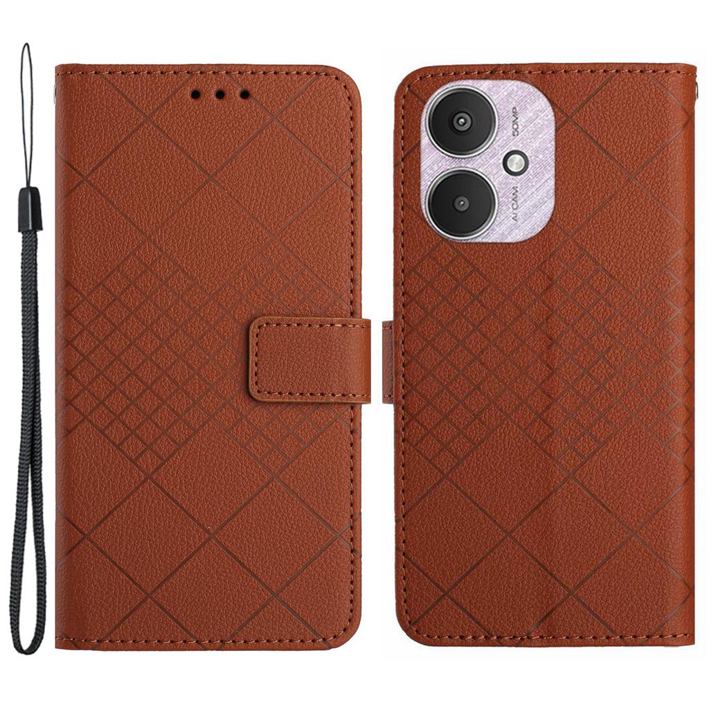 HT06 For Xiaomi Redmi 13C 4G/5G/13R 5G/Poco M6 5G/Poco C65 4G Leather Case Rhombus Pattern with Wrist Strap