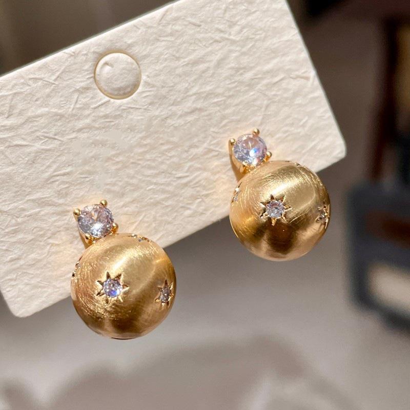 Elegant Brushed Zirconia Starburst Stud Earrings for Women - High-End Light Luxury Fashion Jewelry