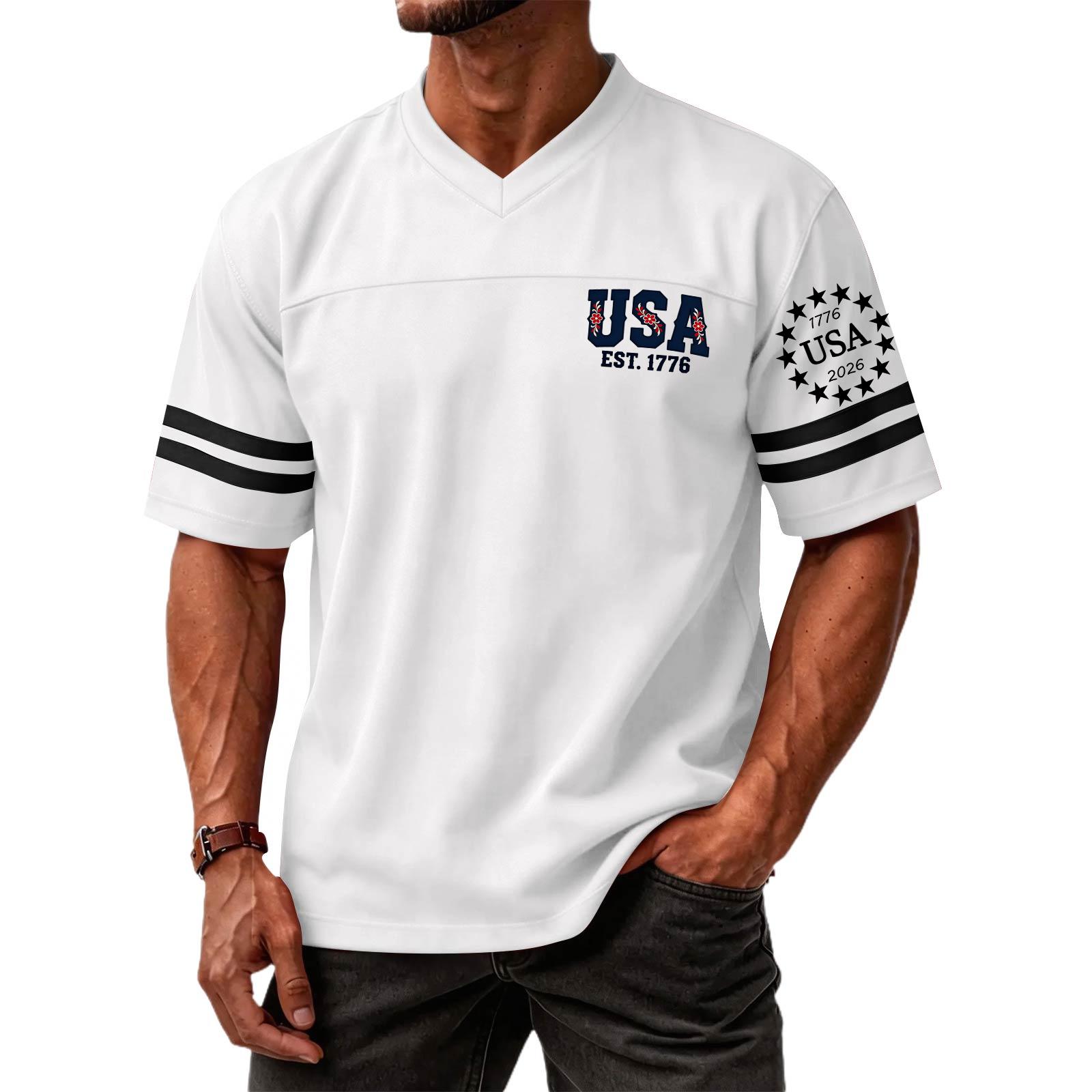 

Men s Casual Fashion V-Neck Independence Day Print Short Sleeve Sports T-Shirt Top XL білий