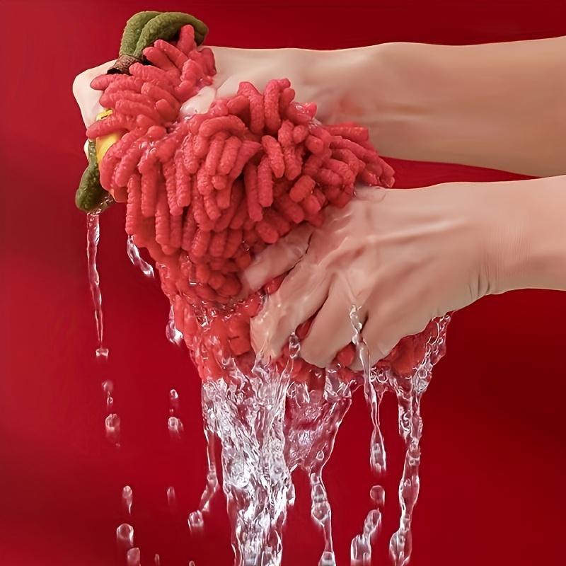 2pcs Ultra Soft Chenille Handkerchiefs  Highly Absorbent Non Fluffy Bath Towels, Modern Persimmon Design with Green Leaves Hanging Loops,