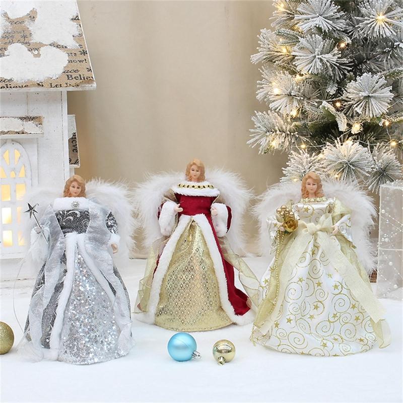Weihnachtsbaum Dekoration Zubehör Plüsch Flügel Engelbäume Spitze Stilvolles Feiertagsaccessoire Festliche Ornament Dekorationen