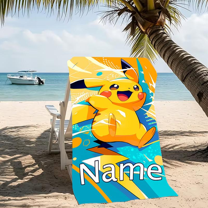Customizable personalized beach towels Pokémon Pikachu themed designs.Suitable for the beach, yoga, sports;ideal as beach accessories