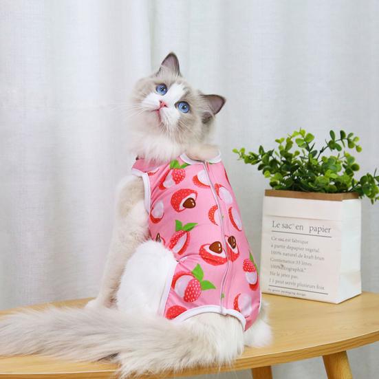 Katzen-Entwöhnungsanzug, bedruckt, vierbeiniges Polyester, Anti-Leck-Kleidung nach der Geburt, Katzen-Entwöhnungsanzug für Frühling und Sommer