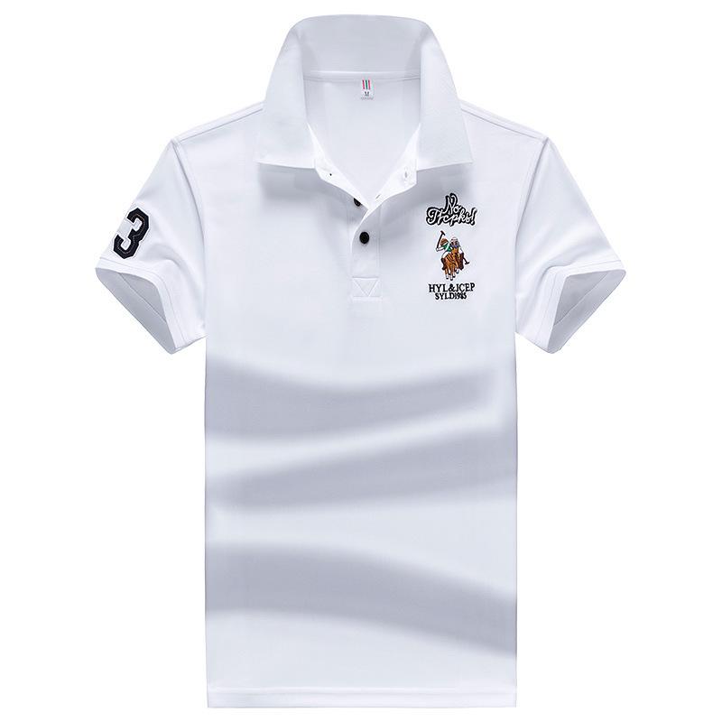 Men's Slim Fit Summer Polo Shirt - Solid Color, Short Sleeve, Embroidered Design