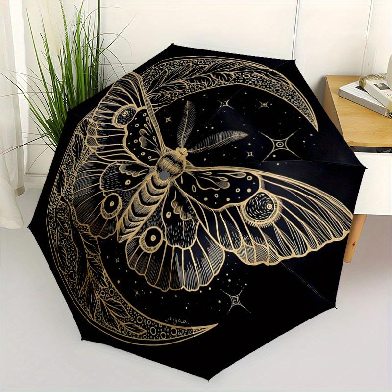 

1pc Moth & Moon Automatic Folding Umbrella - 3 Folding Design, Vivid Cartoon Pattern, Suitable for Outdoor Activities, A Gift for Fans In Al