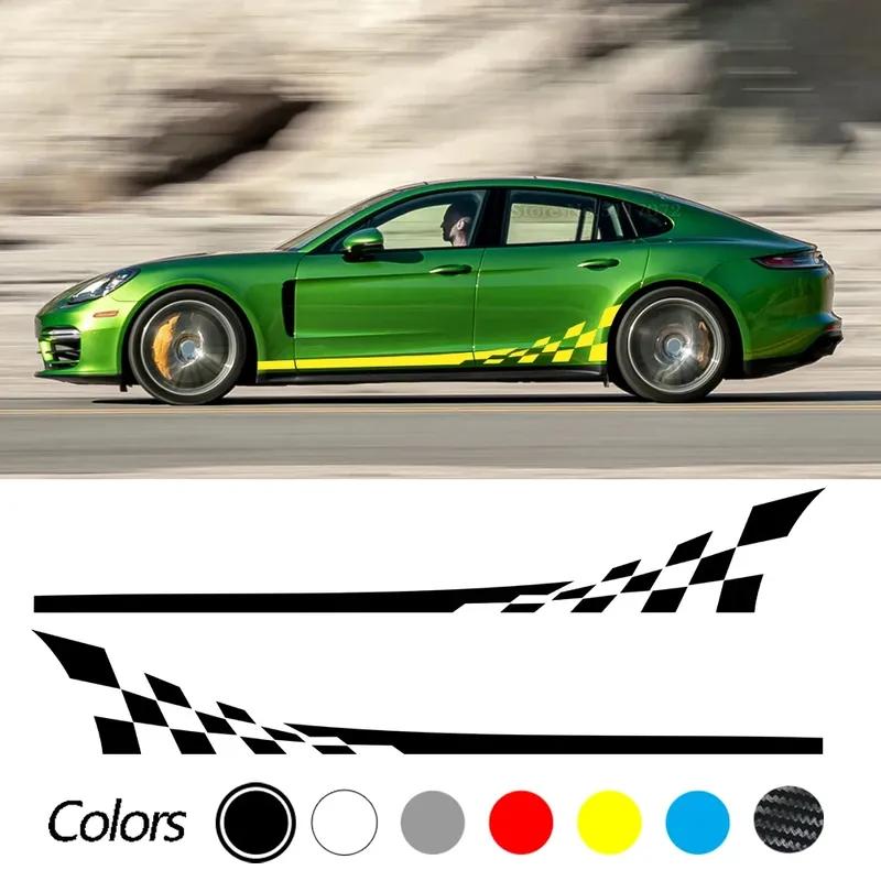 For Porsche 997 911 992  Taycan Panamera Boxster Accessories 2Pcs Car Side Door Stripe Skirt Racing Sticker Vinyl Sport Decal