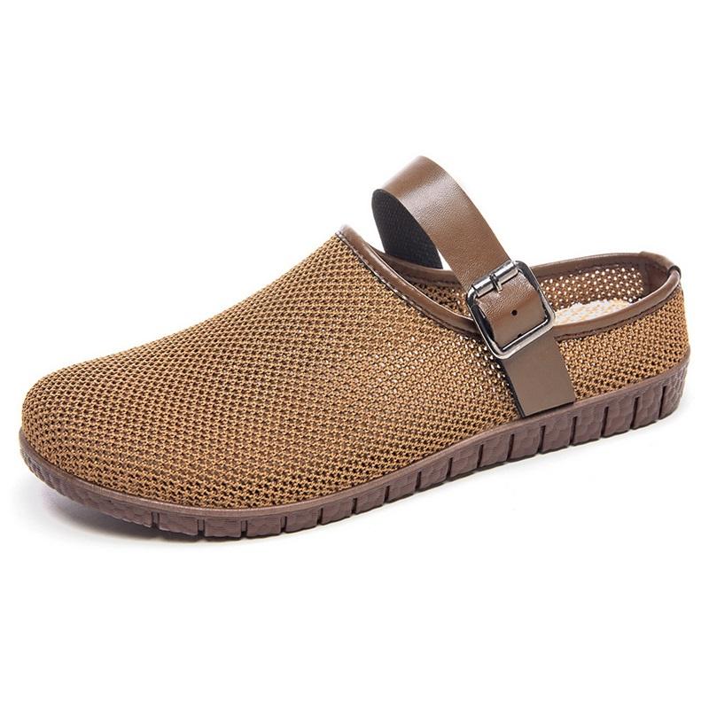 

Summer Breathable Knit Mesh Half Slippers Female Closed Toe Retro Soft Sole Outdoor Casual Footwear 41 кавовий