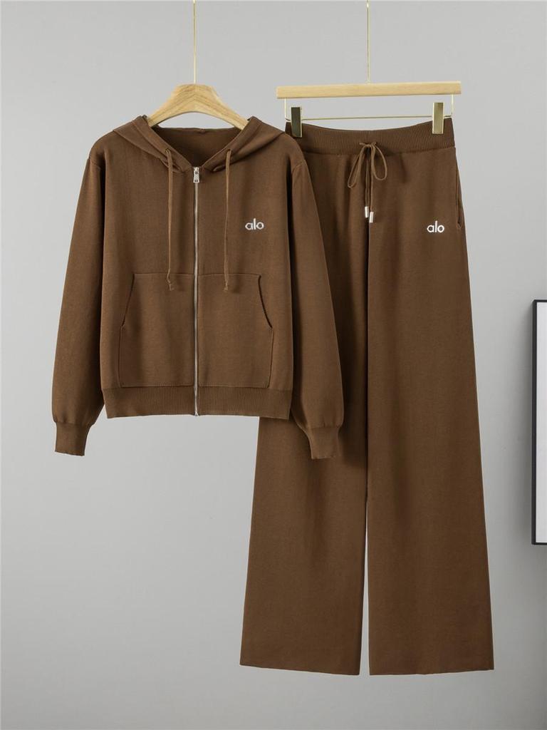 Women's Casual Knit Set: Hooded Zipper Jacket & Long Pants - Autumn/Winter Fashion