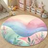 Handmade Style Round Minimal Multicolor Carpet, Non-Slip Floor Mat for Dining Room