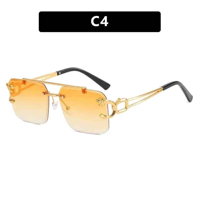 New Style Golden Tiger Head Men's Sun Glasses Square Sun Eyeglasses Fashion Style Women's Metal Material Cut Edge Eyewear Men Women Unisex Design