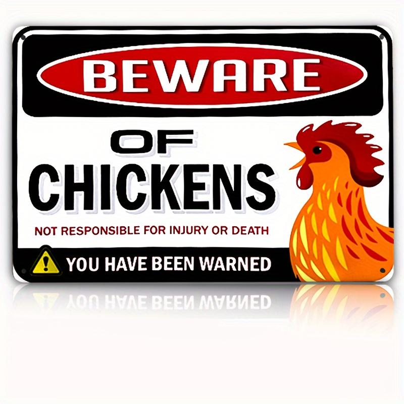 

Funny Chicken Beware Sign - Vintage Metal Tin Warning for Farms & Gardens, Durable Outdoor Safety Alert, Decorative Wall Art 20x30cm（7.8x11.8inch）