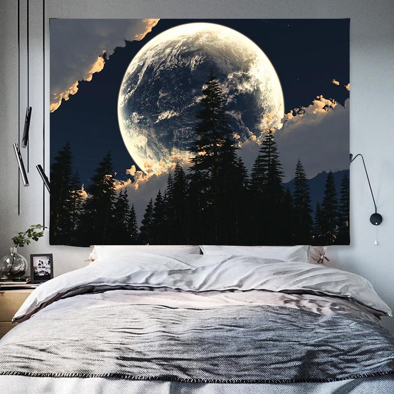 Moon Starry Sky Backdrop Hanging Cloth Rental House Renovation Cloth Ugly Wall Covering Living Room Decoration Painting Hanging Blanket