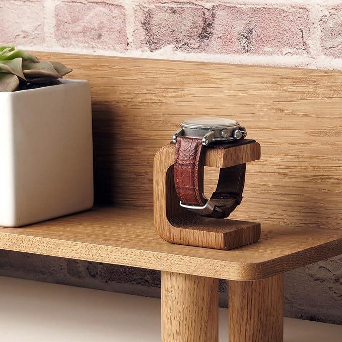 Minimalistische Handgemaakte Massief Houten Horlogestandaard, Horlogedisplaystandaard voor Mannen Vrouwen, Horlogehouder met Basis van Echt Leer