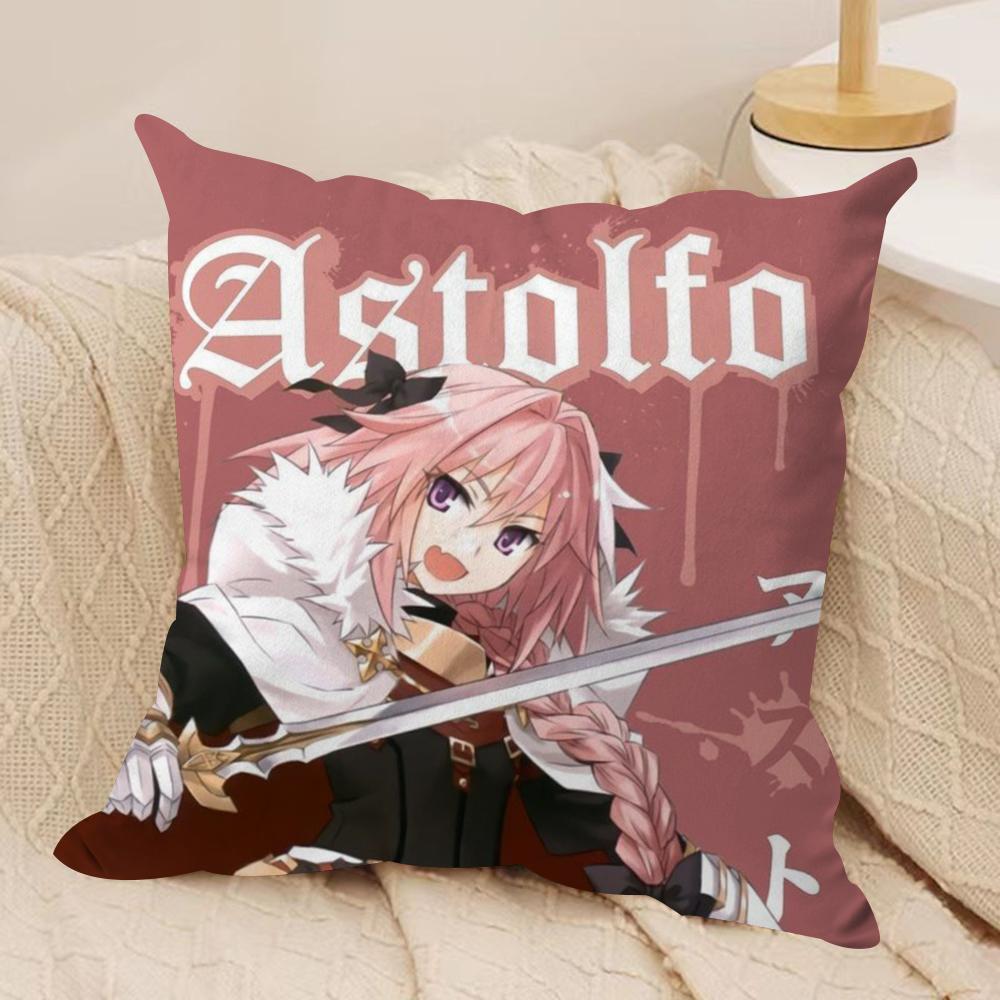 Fate AApocrypha Astolfo Cushion Cover Silky Short Plush DoubleSided Printed Pillow Case for Sofa All Seasons Home Decor Gift