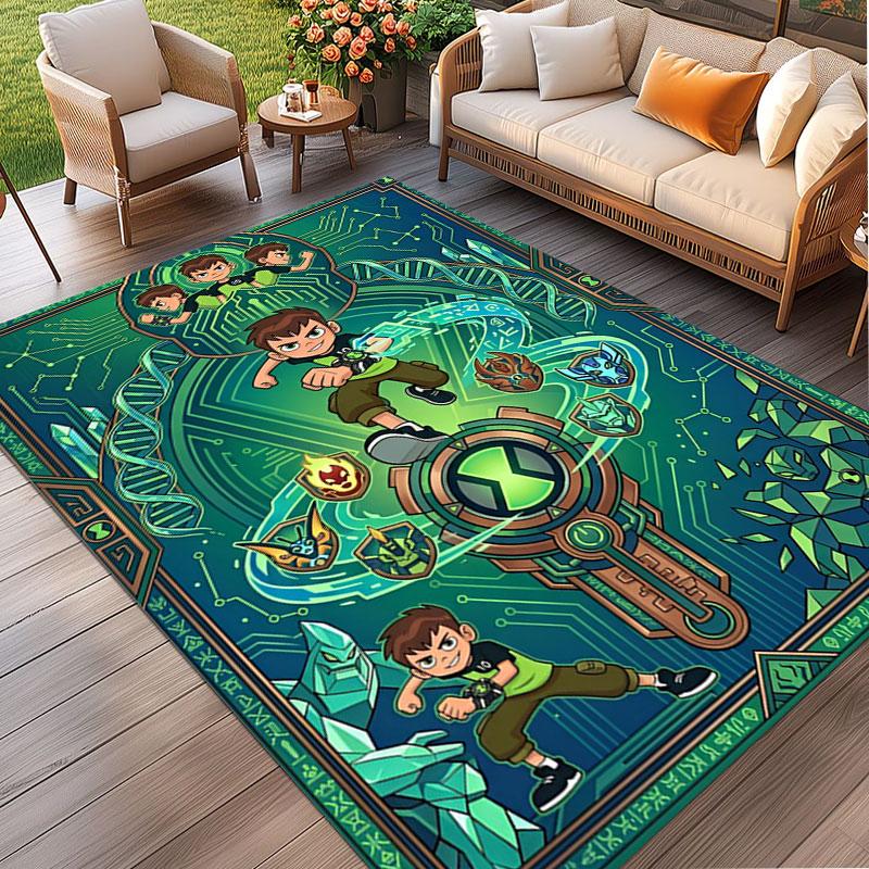 Ben 10 Cartoon Print Rug, Washable Floor Carpet, For Entryway Dorm Laundry Room Office Study, Home Decor Birthday Christmas Gift