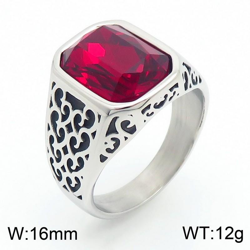 Domineering Vintage Ruby Chunky Ring for Men Stainless Steel Personalized Square Gemstone Ring Gift Trend Jewelry