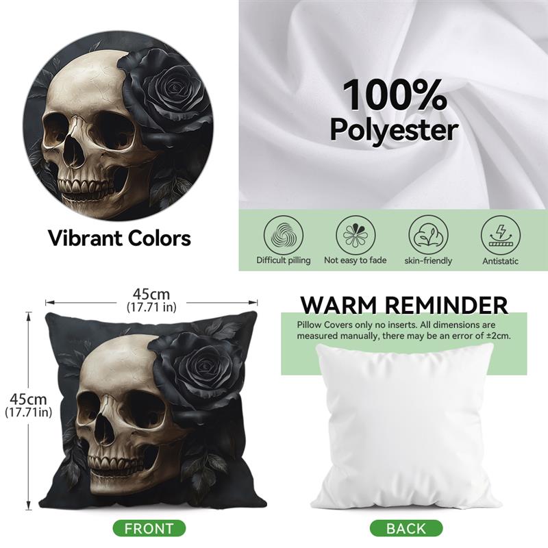 Halloween Skeleton Rose Cushion Pillowcase Printed Polyester 45X45Cm Throw Pillowcover Decorative Sofa Cushion Pillowslip Decor
