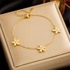 18K Gold Plated Dainty Chain Bracelet with 3D Flower Charms, Adjustable Minimalist Floral Bracelet, Elegant Jewelry for Women Daily Wear Gift