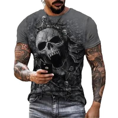 Zomer Ronde Hals 3D Schedel Print Top Modieuze Casual Terror Street Hip Hop Korte Mouw Heren T-shirts