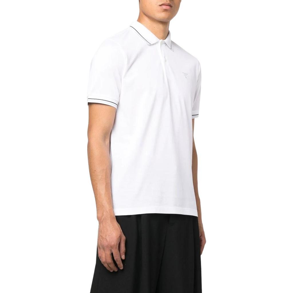 PRADA Polo Shirts Men's White Polo Collar Moderate Straight Fit UJN765-1ZMI-F0009-S-212