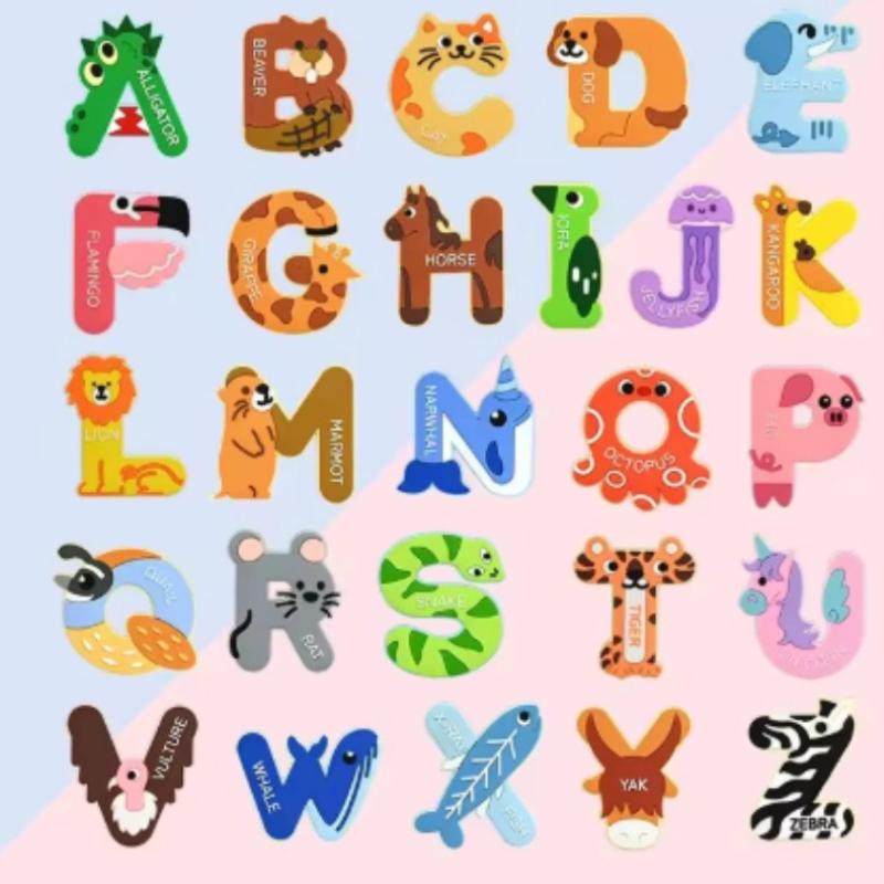 Cute cartoon Magnetic Letters Animal Alphabet Fridge Magnets 26 Uppercase Refrigerator Magnets Spelling Learning Toys