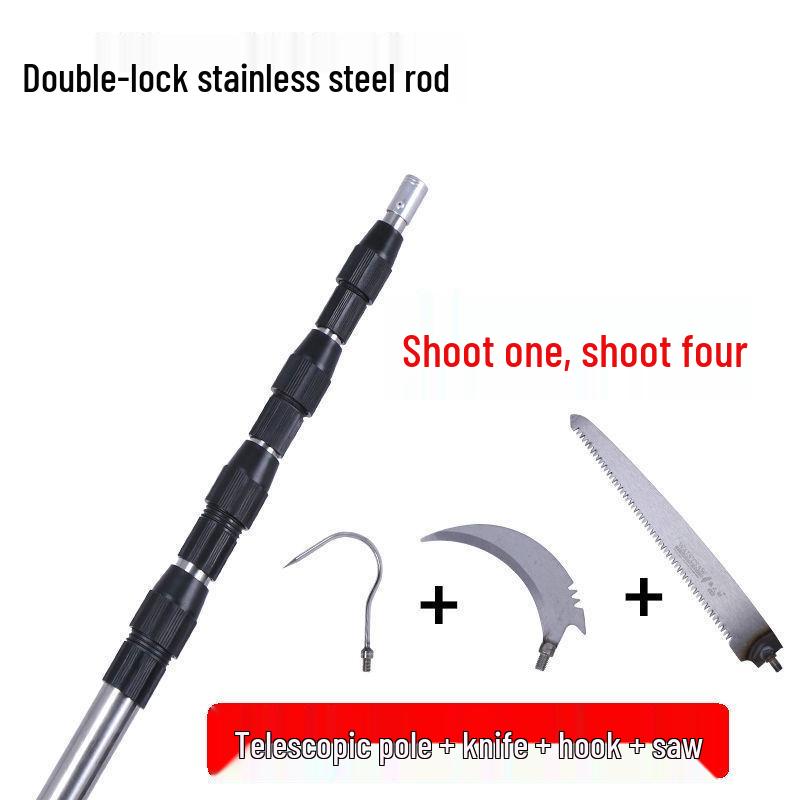 Multi-Purpose Telescopic Pole: Landing Net, Fruit Picker, Hook Cage Lifter, Pruner & Grass Cutter