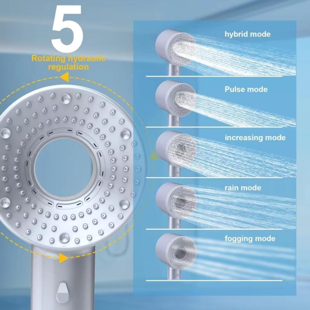 5 Modes Shower Head Set One-Key Stop High Pressure Filter Showerhead Water Saving Detachable Pressurized Shower Head