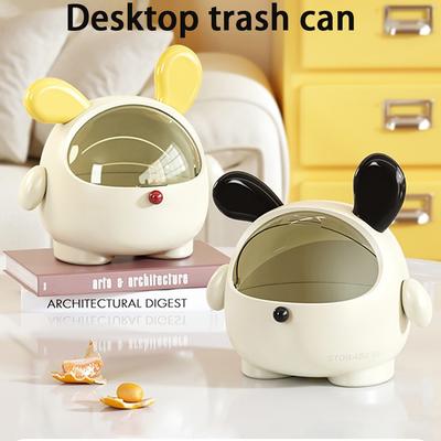 Cute Rabbit Desktop Waste Bin with Lid Large Capacity Sundries Organizer Home Office Desktop Ornament Multifunction Storage Box