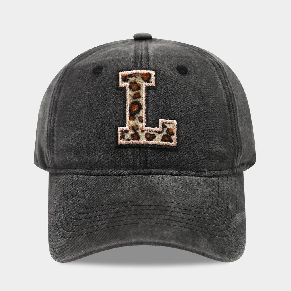 Black Baseball Cap, 26 English Letters Leopard Print Duckbill Hat, Women's Retro Fashion Sports Sun Hat, Trendy Cap