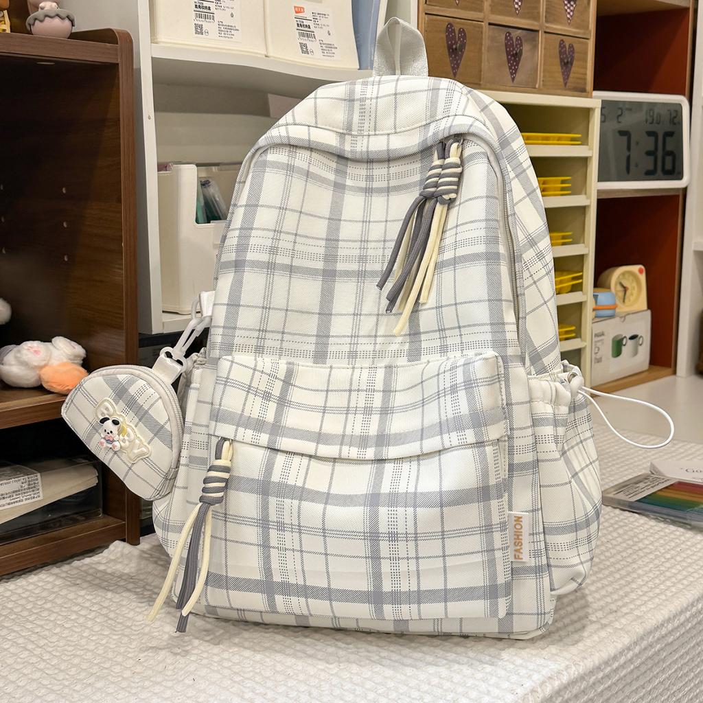 Schultasche Schultasche Mittelschule Mädchen Japanisch ins Retro Karomuster Studenten Einfach und vielseitig Koreanische Version High School Rucksack Damen