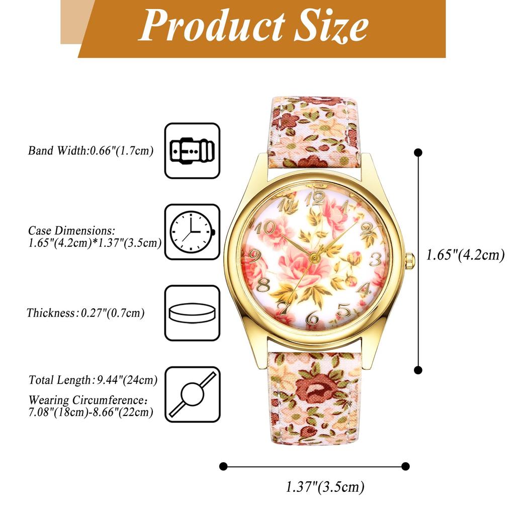 Bohemian Floral Watch with PU Leather Floral and Petal Analog Quartz Watch with Adjustable Arabic and Stylish Perfect Gift for and Christmas Women's