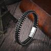 Geflochtenes Seil gewebt schwarzes Leder Herren Armbänder Punk Stil Edelstahl Armreif für Freund Charme Modeschmuck Geschenke