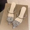Fashion Crystal Women High Heels Mules Shoes Pointed Toe Slippers Summer Elegant Sandals Woman Pumps 2025 Brand Designer Mujer Zapatos