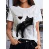 European Size Sketch Art Cat Wine Red Wine Glass, Artistic Minimalist Daily Commute Women's T-Shirt, Round Neck Short Sleeve Tee