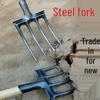 Steel Fork Tool for Loosening Soil & Digging Root Vegetables with Four Manganese Steel Teeth.