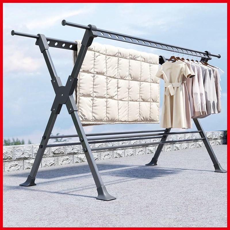Thickened Aluminum Waterproof Clothes Drying Rod Balcony Retractable Clothes Hanger Household Floor-standing Clothes Drying Rack