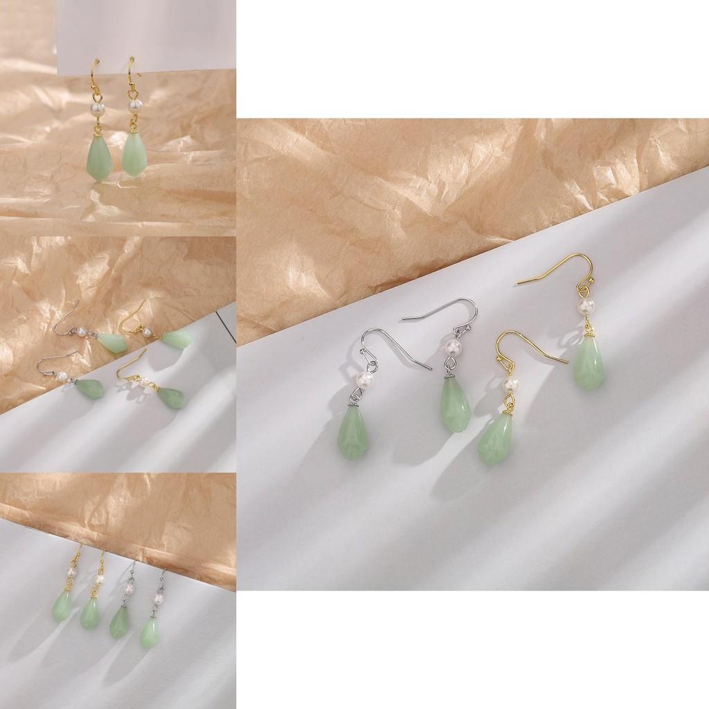 Vintage Pearl Copper Earrings For Women Retro Style Women's Ear Drops With Tianshan Jade Lotus Flower Design