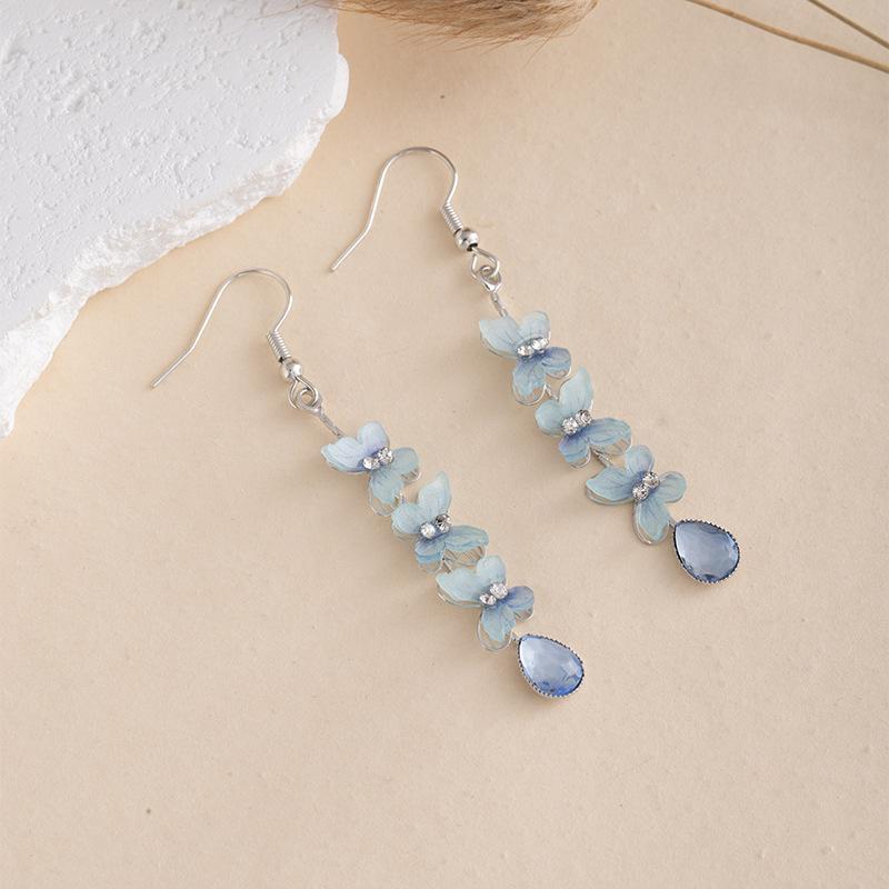 Blue And Pink Butterfly Tassel Water Drop Diamond Earrings Women S Unique Fashion Fresh Niche Temperament Earrings