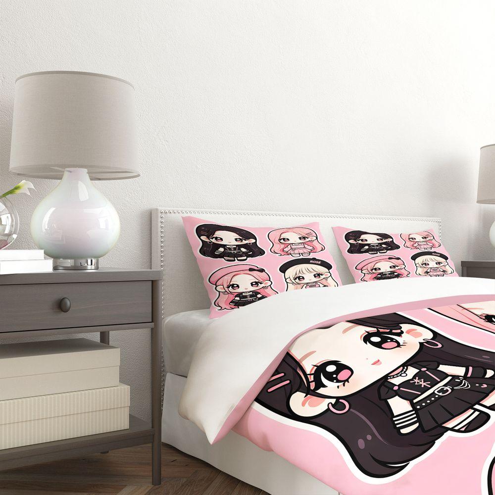 Cute Punk Cartoon Girls Print Duvet Cover Set Comforter Cover Bedding Set No Filler Teen Girls Bedroom Decor