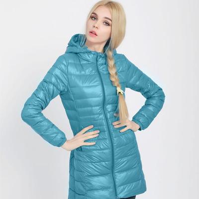 Spring Fall Medium Long Down Jacket Women Ultra Light Warm Hoodie Jacket White Duck Down Coat S-7XL